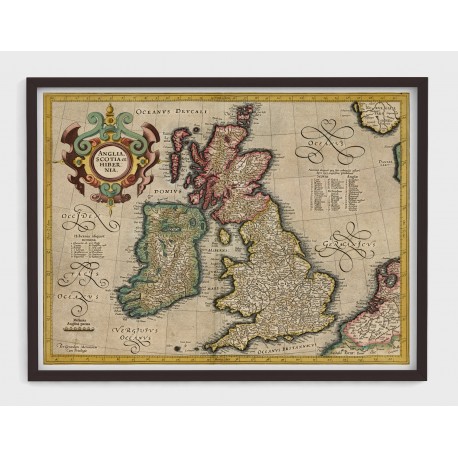 Stara mapa ANGLIA, SZKOCJA, IRLANDIA (1610r) - reprint