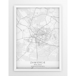 Mapa plakat ZAWIERCIE - linia WHITE