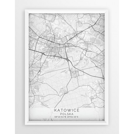 Mapa plakat KATOWICE - linia WHITE