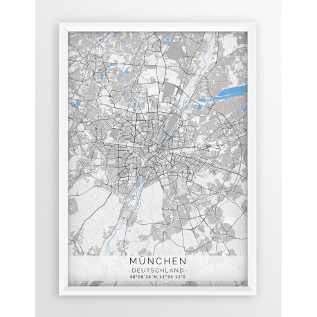 Mapa plakat MONACHIUM - linia BLUE/GRAY