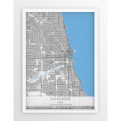 Mapa plakat CHICAGO- linia BLUE/GRAY
