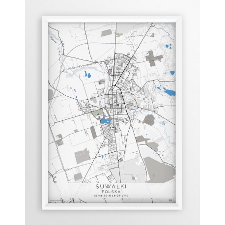 Plakat, mapa SUWAŁKI - linia BLUE/GRAY
