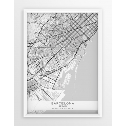Plakat, mapa Barcelona - linia White