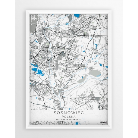 Plakat, mapa SOSNOWIEC - linia BLUE/GRAY