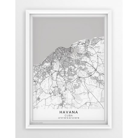 Plakat, mapa HAVANA - linia white - PASSEPARTOUT