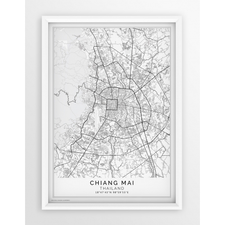 Plakat, mapa CHIANG MAI - linia white - PASSEPARTOUT