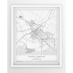 Plakat, mapa JANÓW LUBELSKI - linia WHITE-PASSEPARTOUT