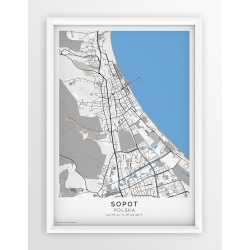 Plakat, mapa SOPOT- linia BLUE/GREY-PASSEPARTOUT