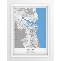 Plakat, mapa GDYNIA- linia BLUE/GREY-PASSEPARTOUT