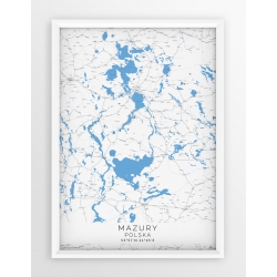 Plakat mapa MAZURY - BLUE/GREY z etykietami
