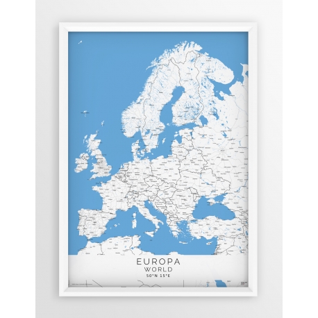 Plakat mapa EUROPA - BLUE/GREY z etykietami
